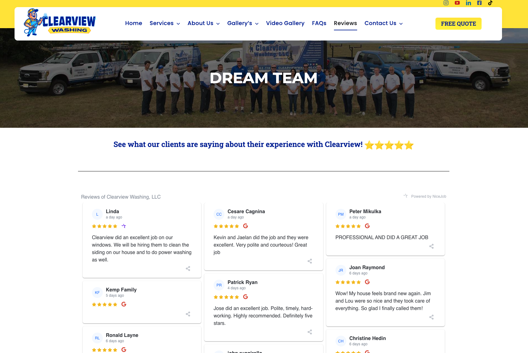 image of Clearview Washing's customer reviews page on their website